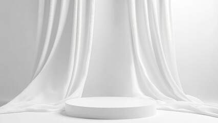 white cloth waves on circle pedestal podium for product photography background