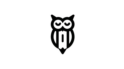 Clever minimalist owl icon with pencil body illustration. Symbolizing wisdom, education, learning, writing, and creative intelligence.