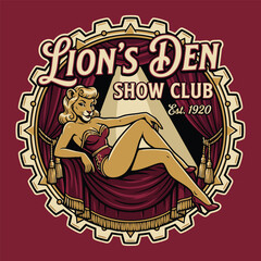 Obraz premium Lions Den Show Club Vintage Pin-up Girl.