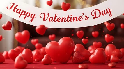 Happy valentine's day wishes with red hearts and love