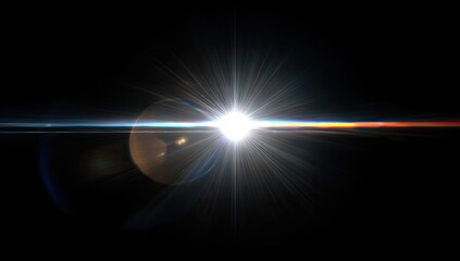 Fototapeta premium Bright light flare on a black background, lens effect with starburst
