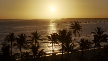 Sunset Beach At Punta Cana In La Altagracia Dominican Republic. Sunset Landscape. Beachfront...