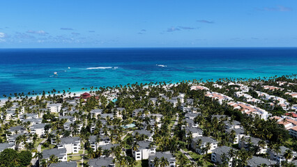 Bavaro Skyline At Punta Cana In La Altagracia Dominican Republic. Paradisiac Landscape. Beachfront...