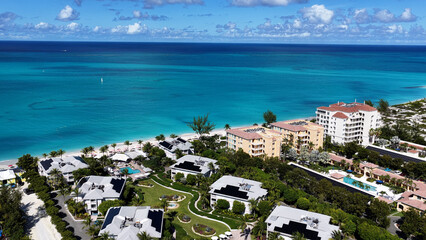 Grace Bay At Turks And Caicos In Overseas Territory United Kingdom. Caribbean Skyline. Beach...