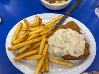 Chicken fried Steak and french fries at Bob and Ediths diner in Alexandria, VA.
