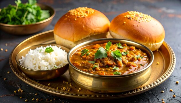 Maharashtrian Misal Pav. Traditional Indian Food