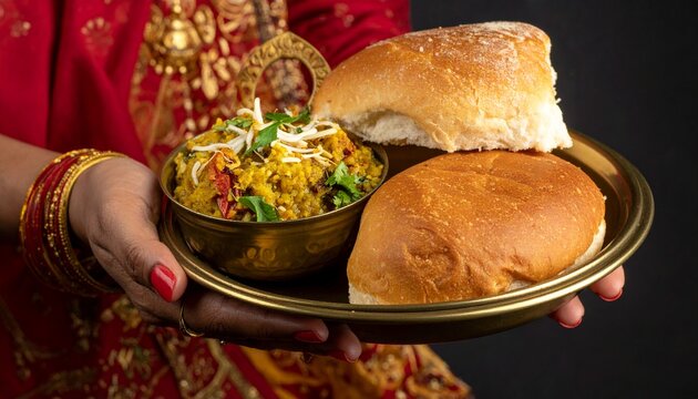 Maharashtrian Misal Pav. Traditional Indian Food