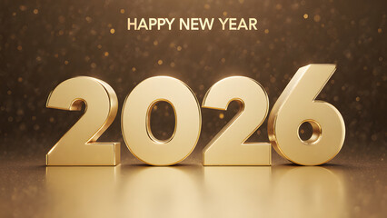 Happy New Year 2026 Celebration: Gold Numbers Sparkle in Festive Party Background