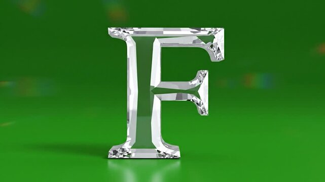 Shining Letter F on Green Screen with Lens Flare and Light Rays.
