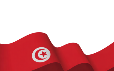 Vibrant Tunisian flag waving proudly with copy space above, celebrating culture and national pride, perfect for travel and patriotic themes