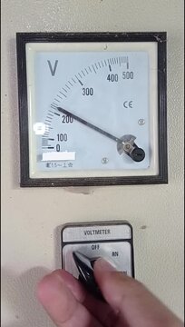 Monitoring Voltage on an Industrial Electrical Panel with Voltmeter and Selector