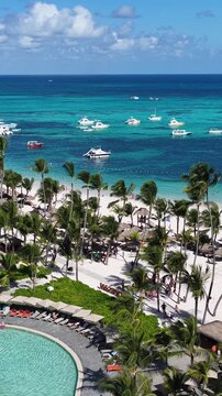 Punta Cana Skyline At Bavaro In Punta Cana Dominican Republic. Caribbean Skyline. Beach Landscape. Nature Seascape. Punta Cana Skyline In Bavaro In Punta Cana Dominican Republic. Scenic Palm Trees.
