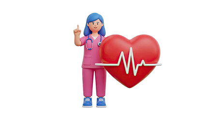 3D Cartoon Nurse with Heart and ECG