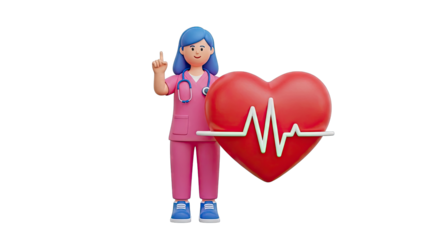 3D Cartoon Nurse with Heart and ECG