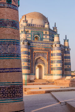 Tomb of Bibi Jawindi behind Tomb of Baha'al-Halim in Uch Sharif, Punjab province, Pakistan