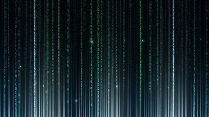 Abstract digital background with falling lines of code, matrix style.