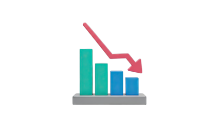 3D Bar Chart with Downward Arrow