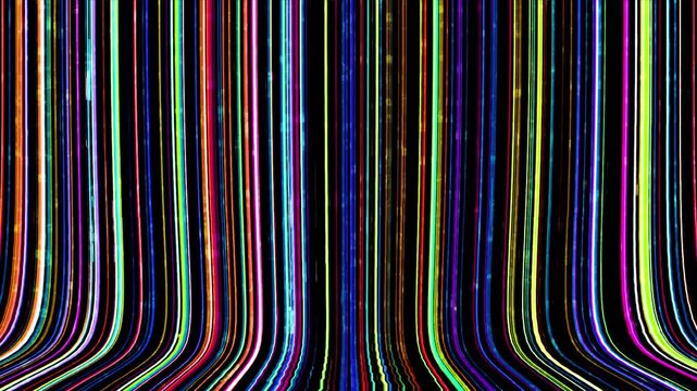 Cyberpunk Multi-Color Light Rays 4K. Curved Data Stream Background / 湾曲するマルチカラー光ライン背景
