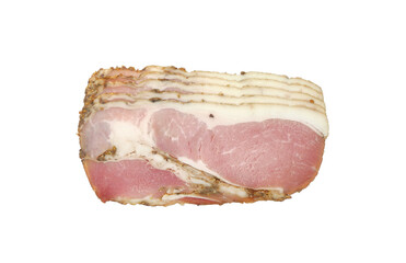 Sliced prosciutto cotto ham isolated on white background top view