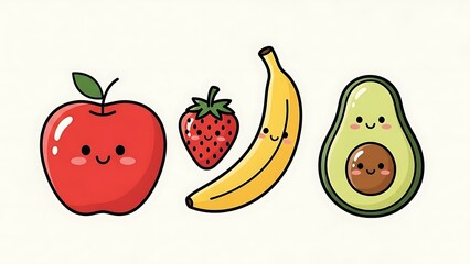 Cartoon Fruits with Smiling Faces Illustration.