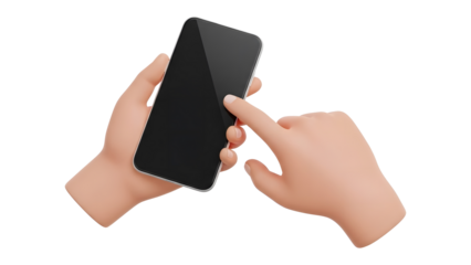 3D Hands Using Smartphone Touchscreen Mockup Isolated PNG with Transparent Background