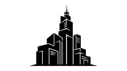 Black and White Modern City Skyline Illustration.