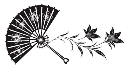 Silhouette of a floral decorative folding fan for Chinese New Year and Mid-Autumn Festival decoration, with white background vector image