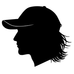 Side profile Man silhouette with mid length hair and baseball cap