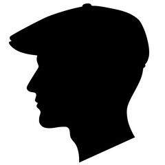 Side profile Man silhouette with short hair  and flat cap
