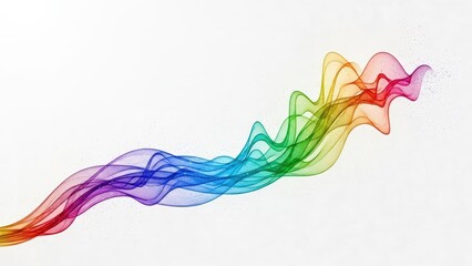 A vibrant rainbow-colored smoke wave flowing gracefully across a clean white background.