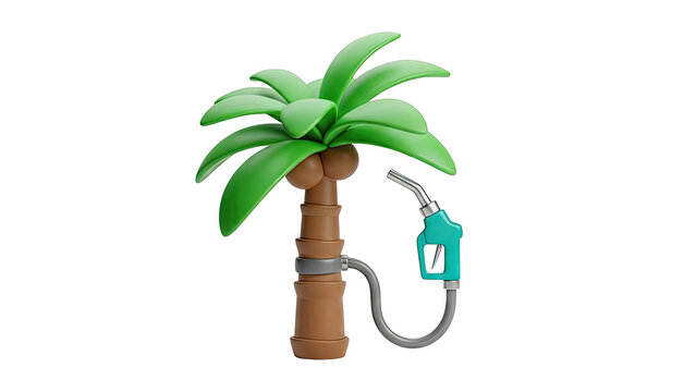 Palm tree being refueled with a gas pump nozzle