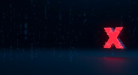 Glitched red digital X mark on dark background with wide negative space for error message