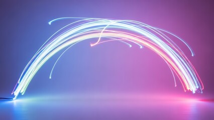 Abstract glowing light trails forming an arc against a vibrant gradient background, symbolizing connection and data flow.