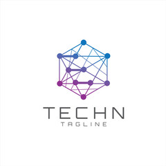 Modern Hexagon Box Cube Tech Logo With Connecting Dots