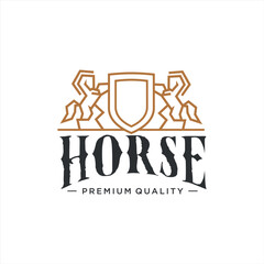 Horse Coat of Arms Classic Hipster Vintage Logo Vector icon illustration