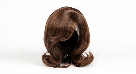 Fototapeta premium Brown Bob Wig on White Background - Fashion and Style.