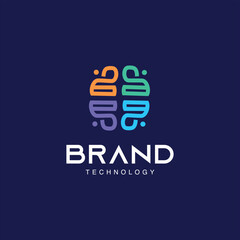 Brain Tech Logo icon Design with Creative Connect Dot Symbol