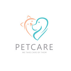 Dog Cat Pet Love Logo Vector icon illustration