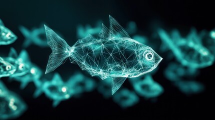 Abstract fish, polygonal design,  teal hues