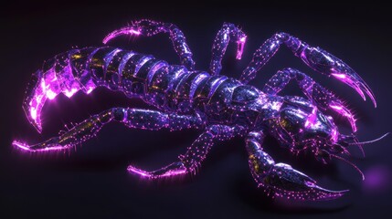 Sci-fi scorpion, glowing purple, metallic
