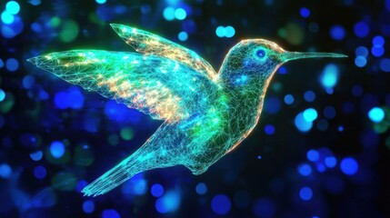 Abstract hummingbird, glowing, vibrant colours