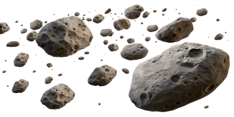 Flying asteroids  isolated on transparent background