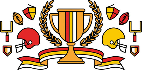 American Football Trophy with Helmets and Laurels for Championship Celebration