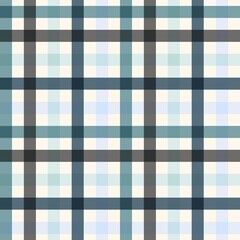 Seamless plaid pattern in shades of blue, teal, grey, and cream