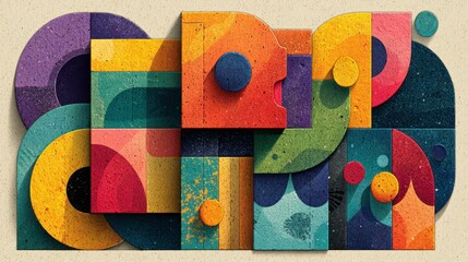 Colorful Abstract Shapes Composition with Textured Background