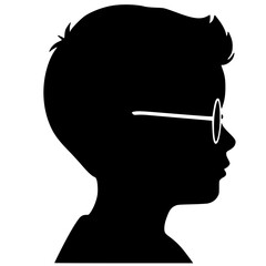 Child side profile silhouette with styled hair and glasses