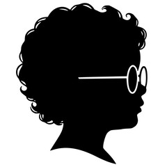 Child side profile silhouette with curly hair and glasses