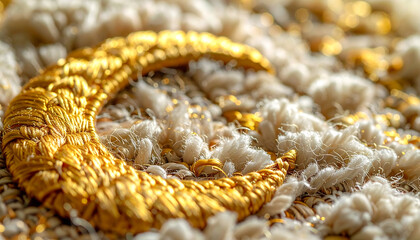 gold embroidery texture on a cream textile showcases intricate braided patterns and luxurious detail for fabric design and artisanal craft backgrounds.