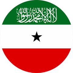Circular Somaliland flag icon featuring green white red colors with Islamic Arabic calligraphy and black star. Flat vector symbol for culture, religion, education, infographic, and design use.