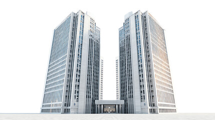 Fototapeta premium Modern skyscrapers with glass facades and contemporary design, isolated on a white background.